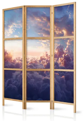Produktbild von Muralo Japanischer PARAVENT 3-teilig Raumteiler klappbar PREMIUM-Vliesleinwand WOLKEN HIMMEL 3D für Schlafzimmer 135cmx172cm