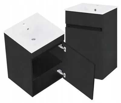Produktbild von Hängender Waschbeckenunterschrank Set 45 cm Schwarz Matt mit Keramikwaschbecken