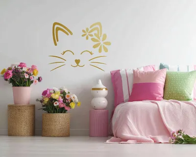 niedliche Katze mit Blumen – Decords Wandtattoo, Produktansicht 1