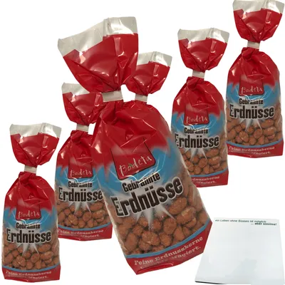 Produktbild von Bodeta gebrannte Erdnüsse Erdnusskerne knackig dragiert 6er Pack (6x175g Packung) + usy Block