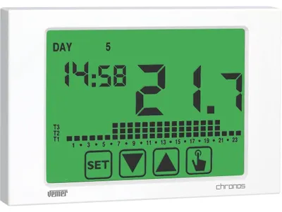 Produktbild von Chronothermostat zur Wandbefestigung VE453700 Chronos 230 weiß Wochenprogramm Stromversorgung 230 V Vemer
