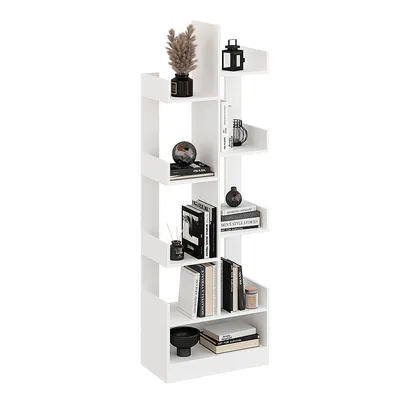 Produktbild von KOMTO Bücherregal Weiß in Baumform - Regal mit 9 Ebenen, Pflanzenregal, Standregal für Wohnzimmer, Kinderzimmer, Schlafzimmer, Pylos 60 x 180 x 32 cm