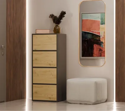 Image de Commode étroite à portes ATALLA - anthracite / chêne artisanal