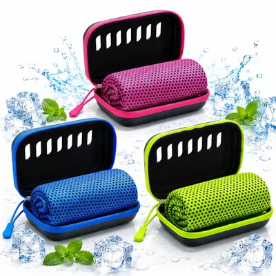 Produktbild von 3 Stück Sporthandtuch Cooling Towel, 30 × 100 cm, Mikrofaser Kühlhandtuch,sofort kühlend & schnelltrocknend, mit Aufbewahrungsbox für Fitness, Outdoor