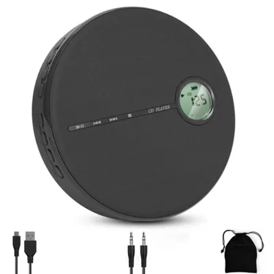 Produktbild von AIORBER Tragbarer Bluetooth CD-Player, MP3 Musikplayer, Dual-Stereo-Lautsprecher, USB, 2000mAh Akku, Unterstützt MP3, CD, CD-R, CD-RW und MWA, Schwarz