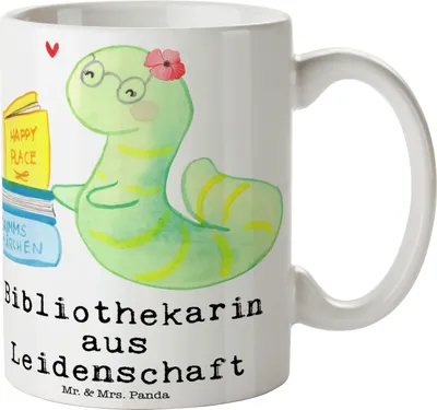 Produktbild von Mr. & Mrs. Panda Trinkbecher Bibliothekarin Leidenschaft - Weiß - Geschenk, Keramiktasse, Spruch, Becher, Teetasse, Bibliothek, Buchhandlung, Lustig, Tasse, schöne, Pott