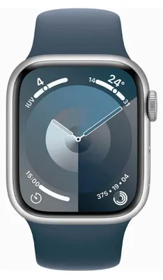 Immagine prodotto di Apple Watch 9, GPS, cassa in alluminio argento da 41 mm, fascia sportiva Storm Blue - S/M
