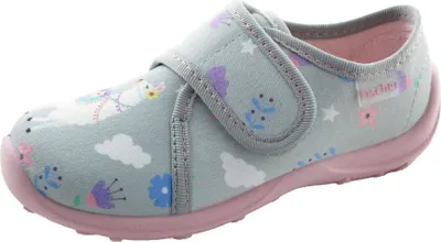 Produktbild von Fischer Kinder Hausschuh Alpaka Blumen rutschfeste Sohle Klettverschluss 552332, Größe:33 EU, Farbe:Grau
