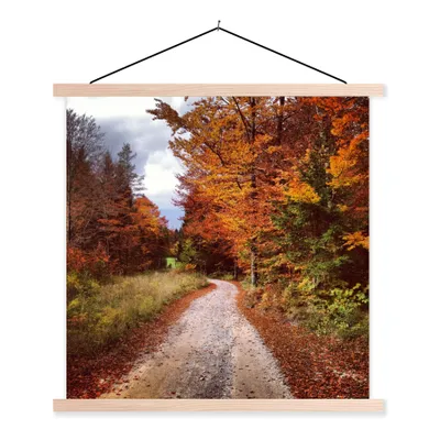 Produktbild von MuchoWow® Textilposter Herbst - Herbstblätter - Weg - Wald 40x40 cm mit holzfarbenen Rahmen - Posterleiste