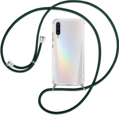 Produktbild von Handykette Backcover-Schutzhülle mit Band (Metall silberfarben) für Xiaomi Mi A3 / Mi CC9e - dunkelgrün