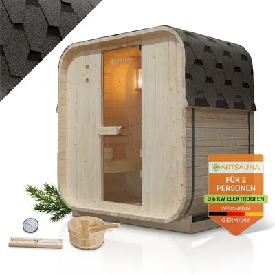 Produktbild von Artsauna Fasssauna Nolvik M, mit 3,6 kW Ofen & Zubehör für Garten, Cube Design