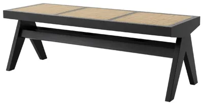 Zdjęcie produktu dla Luksusowa ławka Casa Padrino czarna / naturalne kolory 136 x 46 x h. 47 cm - Ławka z litego drewna z ręcznie plecionym rattanem - Luksusowe meble