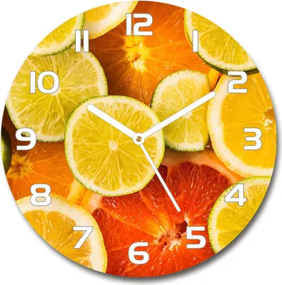 Produktbild von Wanduhr aus Glas 30fi Glasbild Glasuhr Gehärtetes Glas - weisse-zeiger - Citrus fruits