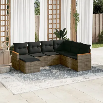 Produktbild von Gartenmöbelgarnituren - 7-tlg. Garten-Sofagarnitur mit Kissen Grau Poly Rattan Möbel21