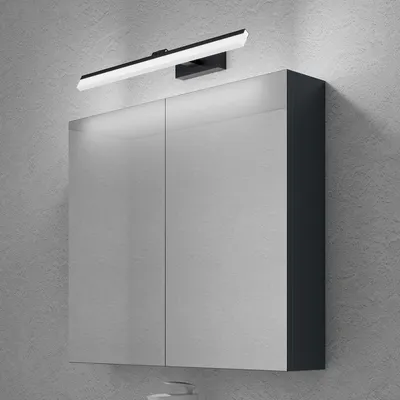 Produktbild von doporro Spiegelschrank Wandschrank in matt Anthrazit 80x70 cm Hängeschrank Aufbewahrungsschrank mit LED Spiegelbeleuchtung 60cm (Sandschwarz)