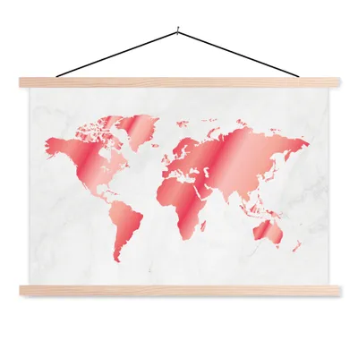 Produktbild von MuchoWow® Textilposter Weltkarte - Rosa - Marmor 60x40 cm mit holzfarbenen Rahmen - Bilder