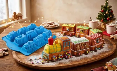 Produktbild von GKA XXL Silikon Backform Silikonbackform Zug mit Lok und 8 Waggons Kuchenform Backen 39 cm Eisenbahn