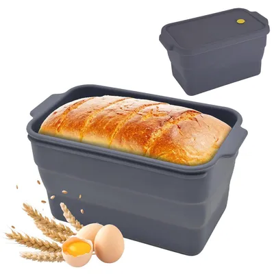 Produktbild von Platzsparende Brotbackform Faltbar aus Silikon,22,5cm Toastform mit Kapazitätsmarkierung, Hitze- & Kältebeständig für DIY Backen,Grau