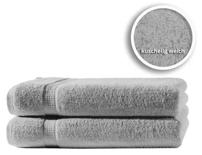 Produktbild von 2er Set Gästetücher Handtücher Duschtücher Badetücher Frottee 100% Baumwolle, Farbe:Silber, Größe:Gästetücher 30x50 cm
