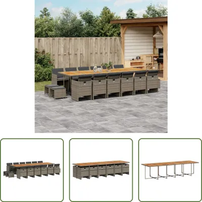 Produktbild von The Living Store 17-tlg. Garten-Essgruppe mit Kissen Grau Poly Rattan
