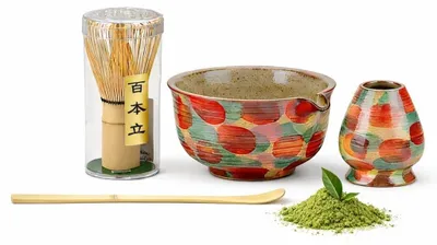 Produktbild von Omgoods – Matcha-Set mit 4 Teilen, handbemalte Keramik
