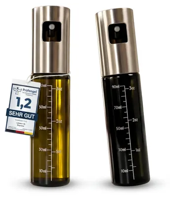 2er-Set Ölsprühflaschen 100 ml, UV-Glas, Edelstahl, BPA-frei