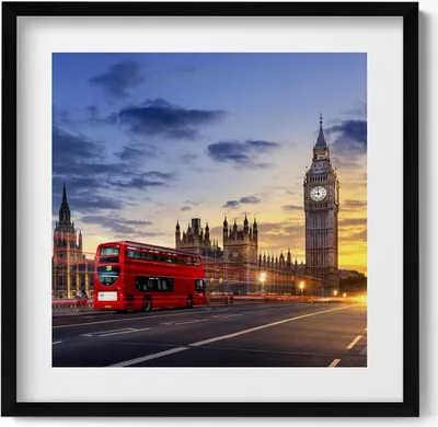 Produktbild von Roter Bus in London– Wandbild mit Rahmen – Gerahmtes Bild  – Wanddekoration – 50x50 cm –  Schwarz Rahmen