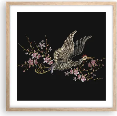 Produktbild von Gerahmtes Poster - Rahmen in heller Eiche - Asiatisch Vogel Blumen - 50x50 cm - Wand Bild - Wanddeko - Wandbilder - Kunstposter - Wandposter - Bilderrahmen - Bilder - Kunstdruck - P2NAC50x50-4614