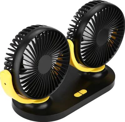 Zdjęcie produktu dla Dwugłowicowy wentylator samochodowy USB, przenośny klimatyzator, 12 V, czarny/żółty