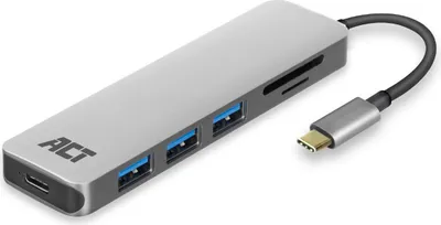 Obrázok produktu pre ACT AC7050, USB 3.2 Gen 1 (3.1 Gen 1) Type-C, USB 3.2 Gen 1 (3.1 Gen 1) Type-A, USB 3.2 Gen 1 (3.1 Gen 1) Type-C, Microsd (transflash), SD, 5000 Mbit/s, Šedá, Hliník