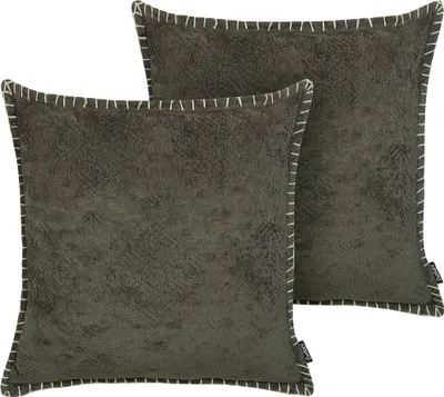Produktbild von BELIANI Dekokissen 2er Set Grau Baumwolle/Viskoze 45 x 45 cm Elegante Optik Wohnzimmer Salon Schlafzimmer