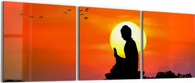 Produktbild von DEQORI Glasbild Echtglas 3x50x50 cm 'Buddha im Sonnenlicht' Wandbilder XXL groß