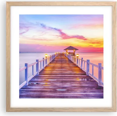 Produktbild von Gerahmtes Poster - Rahmen in heller Eiche - Sonnenuntergang Wasser Brücke Horizont - 40x40 cm - Wand Bild - Wanddeko - Wandbilder - Wandposter - Bilderrahmen - Bilder - Kunstdruck - P2NAC40x40-2515