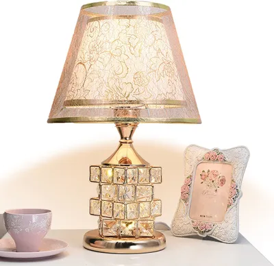 Produktbild von KUGI LED Tischleuchte Kristall Tischleuchte,Gold Tischlampe Vintage,LED Nachttischlampe, Knopfschalter, einfach zu bedienen. Kristallbasis, High-End-L
