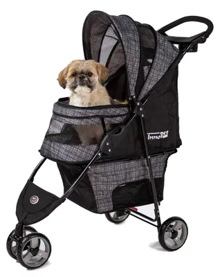 Produktbild von Hundebuggy & Katzenbuggy für Reisen - Innopet Avenue Meliertes Grau leichter Hundebuggy - Regenschutz inklusive - Hundewagen für die Stadt - faltbarer, kompakt - mit Sicherheitsleinen & Aufbewahrungskorb