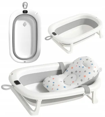 Produktbild von Babywanne - Babybadewanne 85x47x21,5cm - faltbare Badewanne Grau - fur Kinder - mit Kissen, Thermometer