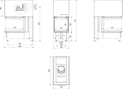 Produktbild von Intelligenter Kamineinsatz KRATKI NBU 500/700 11 kW Ø 200 mit Schiebetür schwarz Verkleidung MSK GLASS