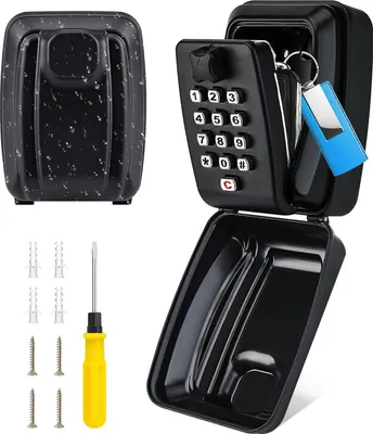 Produktbild von Schlüsseltresor mit Zahlencode Schlüsselsafe Schlüsselbox Aussen Schlüsselkasten mit 4-stelligem Code Wandmontage für Hausschlüssel