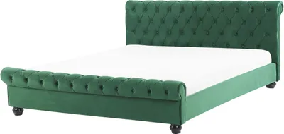 Produktbild von BELIANI Polsterbett Grün 180 x 200 cm Samtstoff Mit Lattenrost Hohe Kopfteil Geschwungene Fußteil Elegant Klassisch