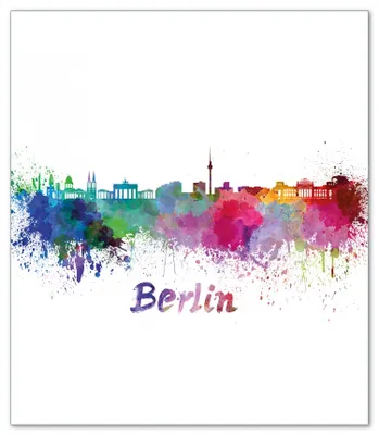 Produktbild von Wallario Herdabdeckplatte aus Glas, Größe 52 x 60 cm 1-teilig, Motiv Städte als Aquarell - Skyline von Berlin