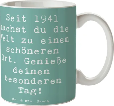 Produktbild von Mr. & Mrs. Panda Tasse Spruch 1941 Geburtstag - Meeresbrise - Geschenk, Pott, kaffeebecher bedruckt, Geburtstagsfeier, Teetasse, Alles gut zum, Happy Birthday, geboren