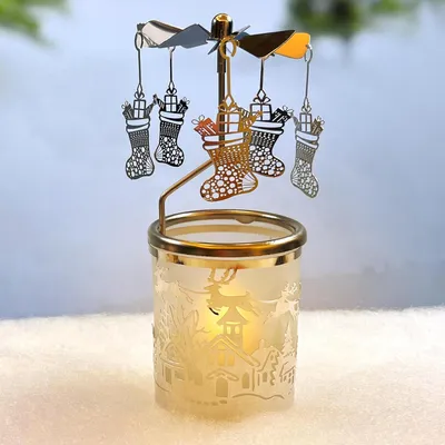 Produktbild von Drehbare Kerzenhalter, rotierende Teelichthalter, Karussell, silberne Rentier-Duftkerzenhalter mit silbernen Weihnachtsdekorationen für Zuhause und Wellnessbereich