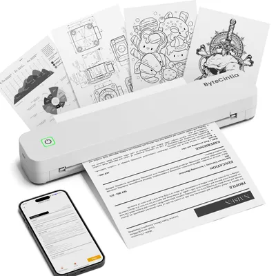 Productafbeelding van Thermische printer draagbaar - Bluetooth - A4 - Mobiele inktloze printer - Zwart-wit