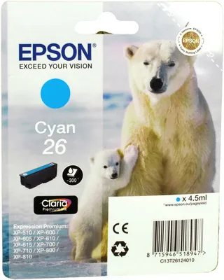 Produktbild von Epson Polar bear 26 Eisbär Claria Premium Single Cyan Tinte, Standardertrag, Cyan, 4,5 ml, 1 Stück(e), 300 Seiten, Einzelpackung