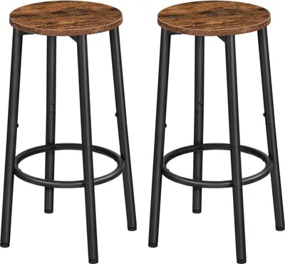 Image de Tabourets - Lot de 2 - Tabourets hauts avec repose-pieds et pieds en métal - Noir - 64 cm