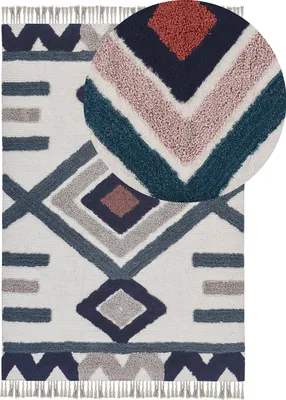 Produktbild von BELIANI Teppich Bunt Baumwolle rechteckig 160 x 230 cm geometrisches Muster Fransen handgewebt Skandinavisch Kurzhaar Kurzflor Wohn- und Schlafzimmer