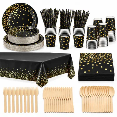Partyservietten-Set 226-tlg. Schwarz-Gold für 25 Gäste