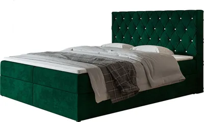 Produktbild von Boxspringbett BOSTON mit 2 Bettkästen, Polsterbett Maße: 180x200, Farbe: Dunkelgrün, Velourstoff, Doppelbett mit Bonell-Matratze