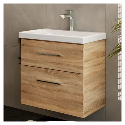Produktbild von Badmöbel Set Waschtisch mit Unterschrank 63 x 60 x 36,5 cm, moderner Waschbeckenunterschrank für Badezimmer, Gäste-WC & WC, Sonoma Eiche