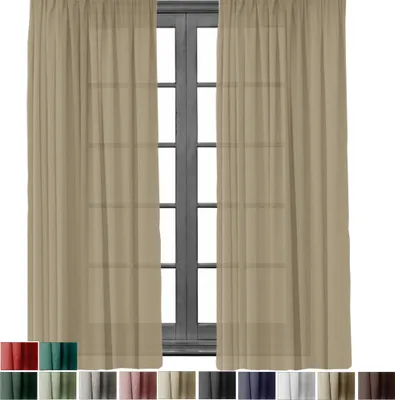 Two sheer curtains are shown hanging in front of a window.
